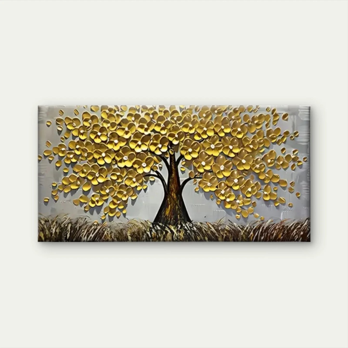 Tree Golden Abstract Wall Art Canvas Office Home Room Framed 120x60cm