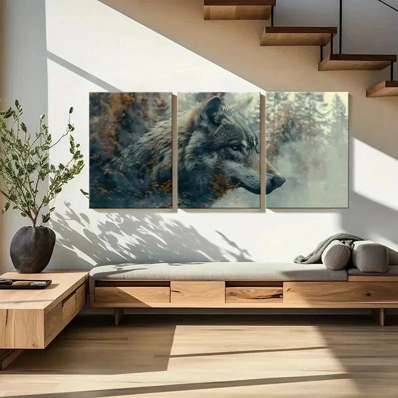 3pcs Wolf Profile Artwork Wildlife Scene Forest Wall Art Set Canvas Framed 50x70cm - High Quality Print 100% Australian Made Wall Canvas Ready to Hang - Bella Home Decor