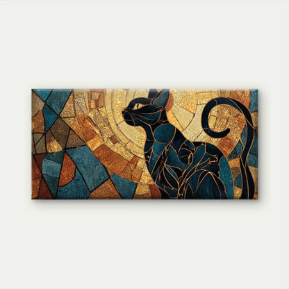Cat Silhouette with Mosaic Wall Art Canvas Office Home Room Framed 120x60cm