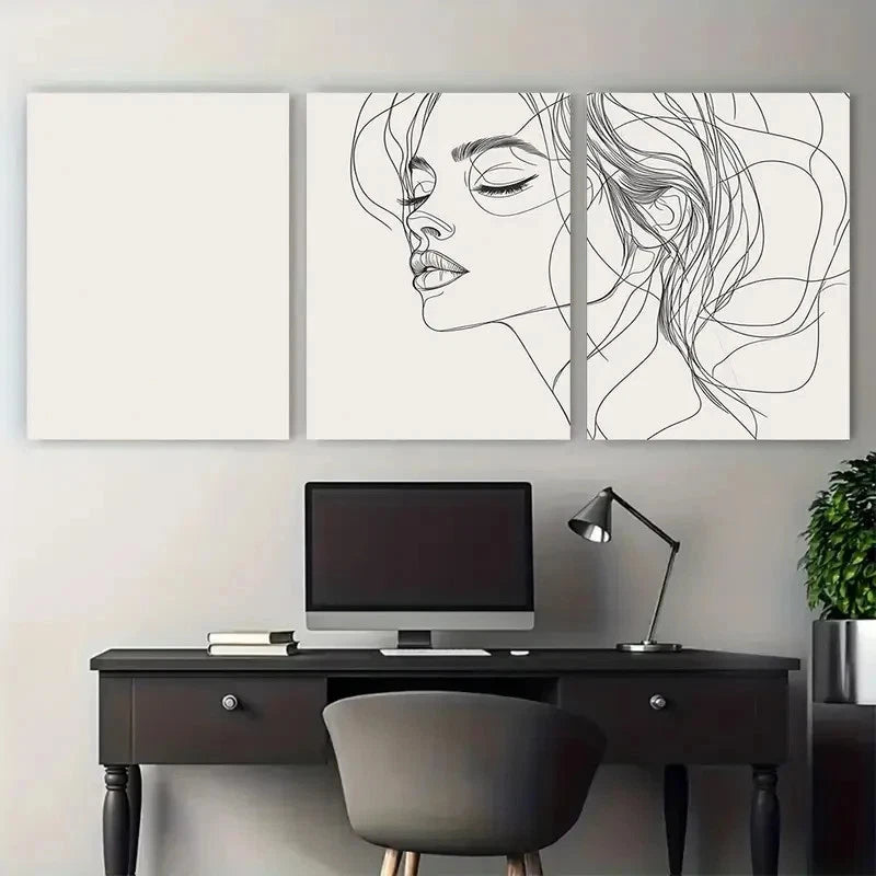 3pcs Minimalist Line Art Woman Female Design Wall Art Set Canvas Framed 50x70cm - High Quality Print 100% Australian Made Wall Canvas Ready to Hang - Bella Home Decor