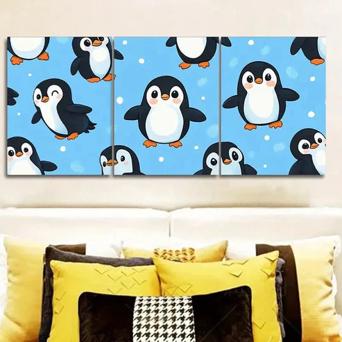 3pcs Lots of cute little penguins Wall Art Set Canvas Unframed - High Quality Print 100% Australian Made Wall Canvas