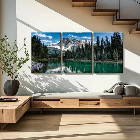 3pcs Mountains Forest River Nature Theme Wall Art Canvas Unframed - High Quality Print 100% Australian Made Wall Canvas