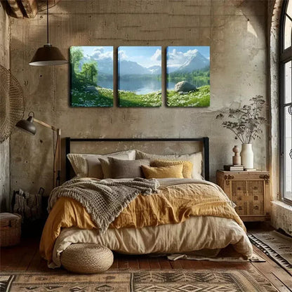3pcs Spring, Lake, Snow Mountain, Exquisite Wall Art Canvas Unframed - High Quality Print 100% Australian Made Wall Canvas