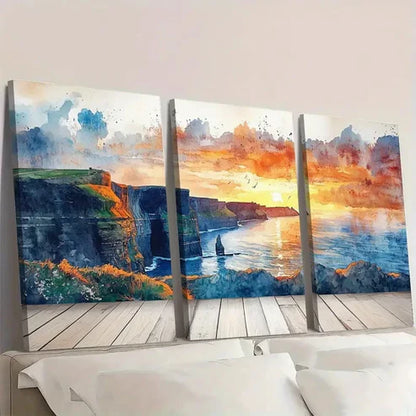 3pcs Irish LandscapeCabin - Emerald Isle X Wall Art Set Canvas Unframed - High Quality Print 100% Australian Made Wall Canvas - Bella Home Decor
