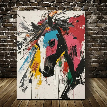 Abstract Art Energetic Horse Contemporary Log Painting 40x60cm Metal Print Ready to Hang - Bella Home Decor