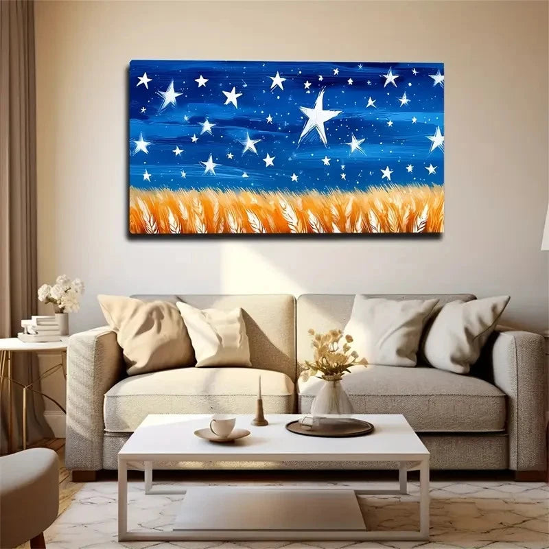 Starry Sky Over Wheat Field Wall Art Canvas Office Home Room Framed 120x60cm