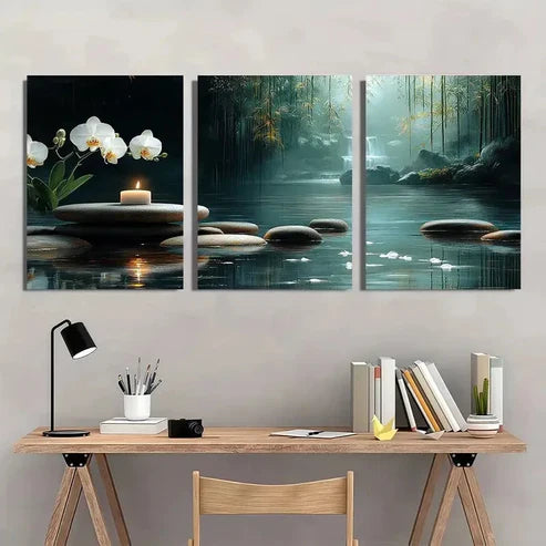 3pcs Bamboo Forest and River Water Painting Wall Art Canvas Unframed - High Quality Print 100% Australian Made Wall Canvas
