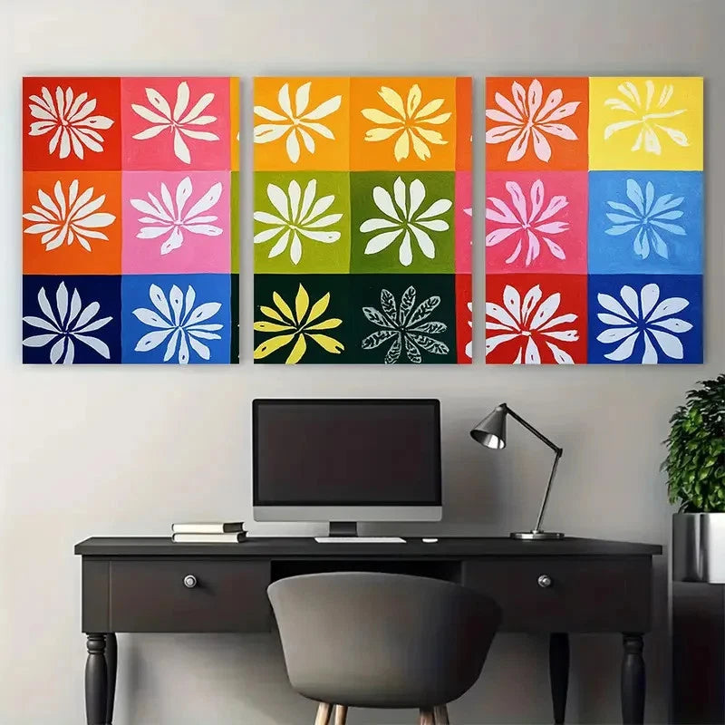 3pcs Abstract Floral Designs in Pink Blue Green Wall Art Set Canvas Framed 60x90cm - High Quality Print 100% Australian Made Wall Canvas Ready to Hang - Bella Home Decor