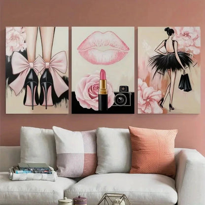 3pcs High Heels & Fashion Illustration Wall Art Set Canvas Framed 60x90cm - High Quality Print 100% Australian Made Wall Canvas Ready to Hang