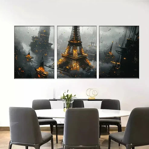 3pcs Beautiful Vibrant Paris Noir Wall Art Canvas Unframed - High Quality Print 100% Australian Made Wall Canvas - Bella Home Decor