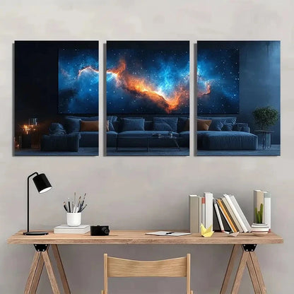 3pcs Amazing Blue Nebula The Night Sky Wall Art Set Canvas Framed 60x90cm - High Quality Print 100% Australian Made Wall Canvas Ready to Hang