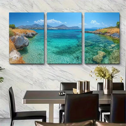 3pcs Blue Lagoon Seascape Metal Print Ready to Hang Art - Bella Home Decor