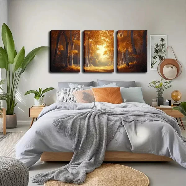 3pcs Autumn Woods And Sunshine Wall Art Set Canvas Framed 60x90cm - High Quality Print 100% Australian Made Wall Canvas Ready to Hang - Bella Home Decor