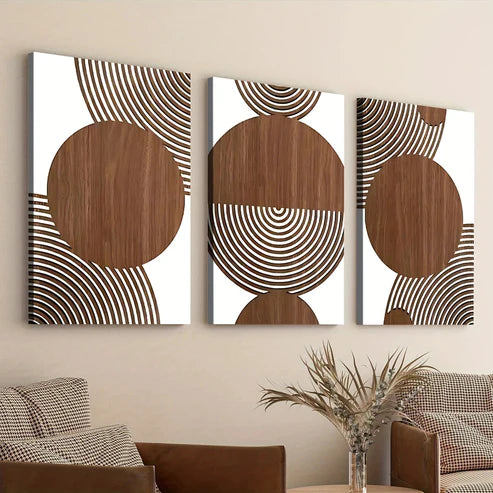 3pcs Abstract Geometric Circular Elegant Canvas Unframed - High Quality Print 100% Australian Made Wall Canvas - Bella Home Decor