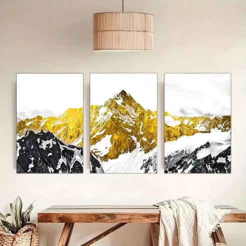 3pcs Golden & Black White Mountain Wall Art Canvas Unframed - High Quality Print 100% Australian Made Wall Canvas