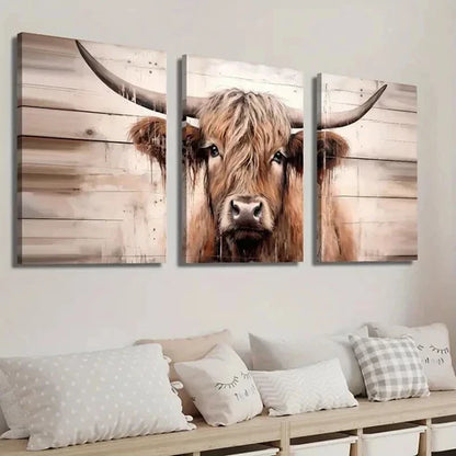 3pcs Highland Cow Modern Farmhouse Decor Wall Art Set Canvas Unframed - High Quality Print 100% Australian Made Wall Canvas