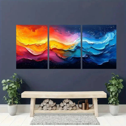 3pcs Colorful Abstract Painting Original Acrylic Metal Print Ready to Hang Art - Bella Home Decor