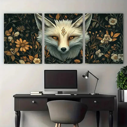 3pcs Vintage Aesthetic Floral White Fox Wall Art Canvas Unframed - High Quality Print 100% Australian Made Wall Canvas