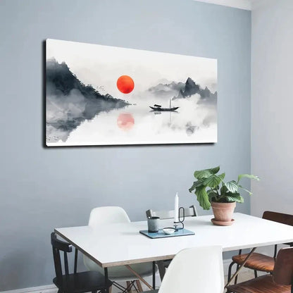 Chinese Landscape Lake Wall Art Canvas Office Home Room Framed 120x60cm