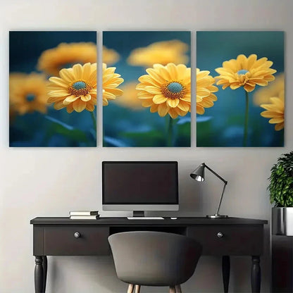 3pcs Bright Yellow Dahlberg Daisy Flower Design Wall Art Set Canvas Framed 50x70cm - High Quality Print 100% Australian Made Wall Canvas Ready to Hang - Bella Home Decor