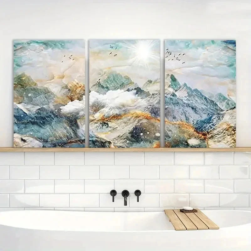 3pcs Abstract Mountain Landscape Painting Metal Print Ready to Hang Art - Bella Home Decor