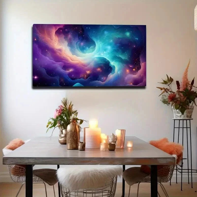 Vibrant Cosmic Nebula Mystical Wall Art Canvas Office Home Room Framed 120x60cm