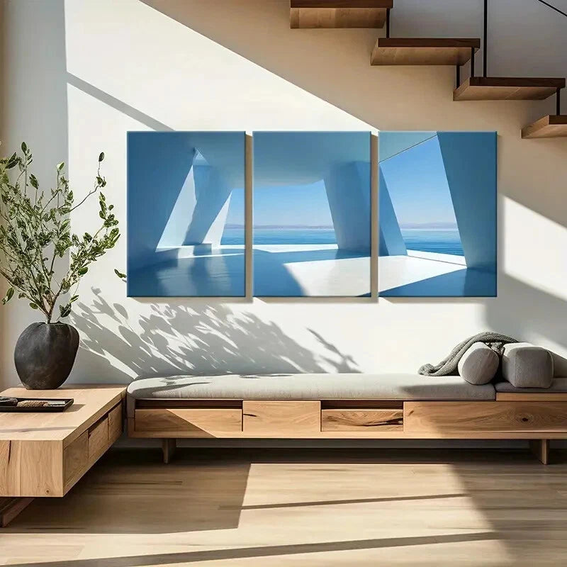 3pcs Abstract Architecture Modern Design Coastal Metal Print Ready to Hang Art - Bella Home Decor
