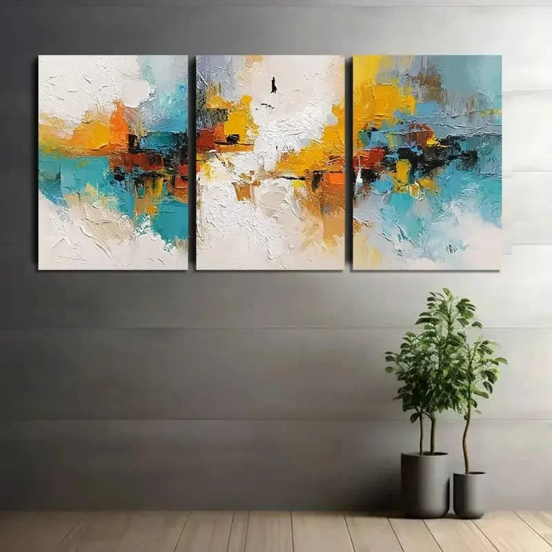 3pcs Abstract Oil Painting Modern Art Metal Print Ready to Hang Art - Bella Home Decor