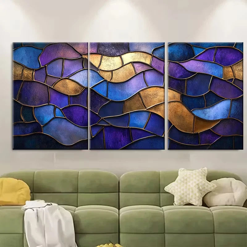 3pcs Elegant Abstract Art Deco Mosaic Metal Print Ready to Hang Art