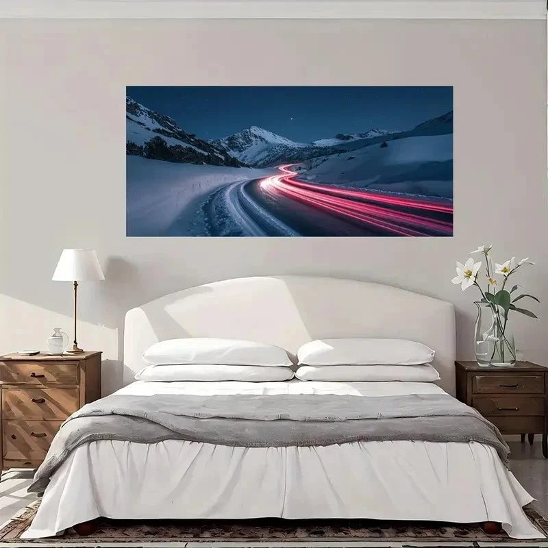 Night Road Mountain Modern Wall Art Canvas Office Home Room Framed 120x60cm