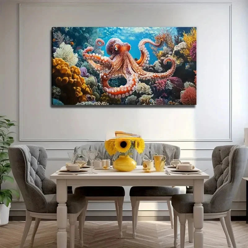 Vibrant Octopus Nature Wall Art Canvas Office Home Room Framed 120x60cm