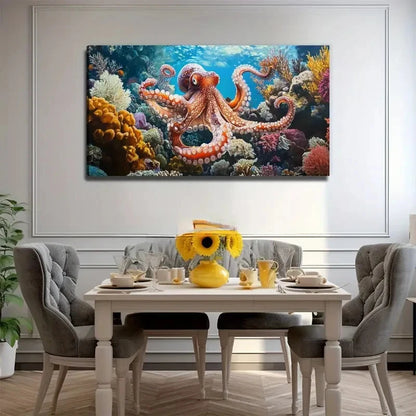 Vibrant Octopus Nature Wall Art Canvas Office Home Room Framed 120x60cm