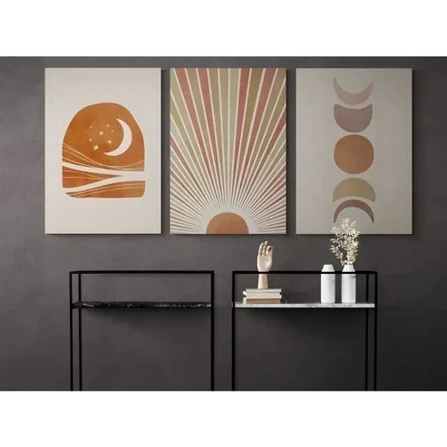 3pcs Retro Moon Phases Sunrise & Celestial Wall Art Set Canvas Unframed - High Quality Print 100% Australian Made Wall Canvas