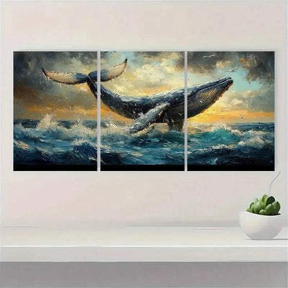 3pcs Whale Tail Painting Oil Landscape Metal Print Ready to Hang Art - Bella Home Decor