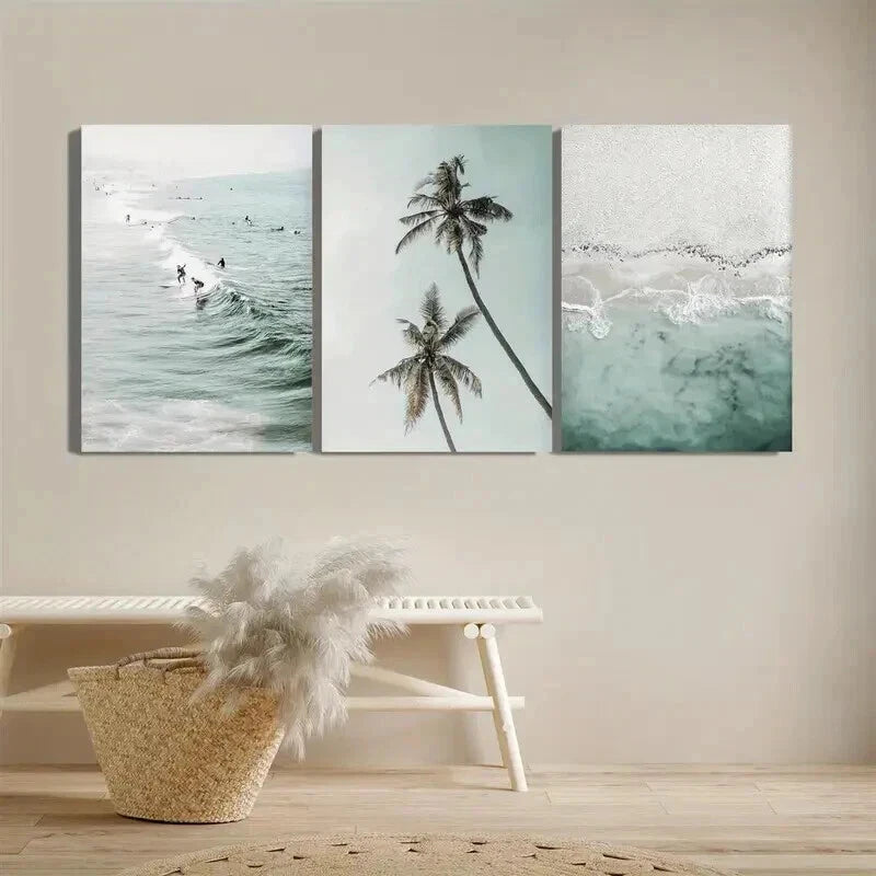 3pcs Palm Trees Perfect Beach Ocean Minimalism Wall Art Set Canvas Framed 60x90cm - High Quality Print 100% Australian Made Wall Canvas Ready to Hang - Bella Home Decor