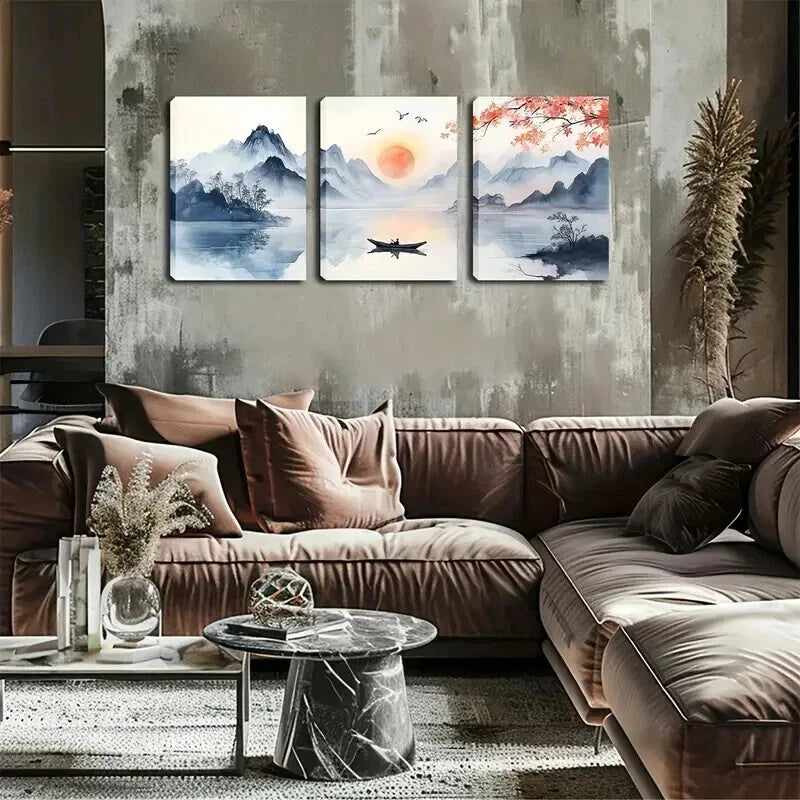 3pcs Scenic Landscape In Sunset Perfect Wall Art Set Canvas Framed 50x70cm - High Quality Print 100% Australian Made Wall Canvas Ready to Hang - Bella Home Decor