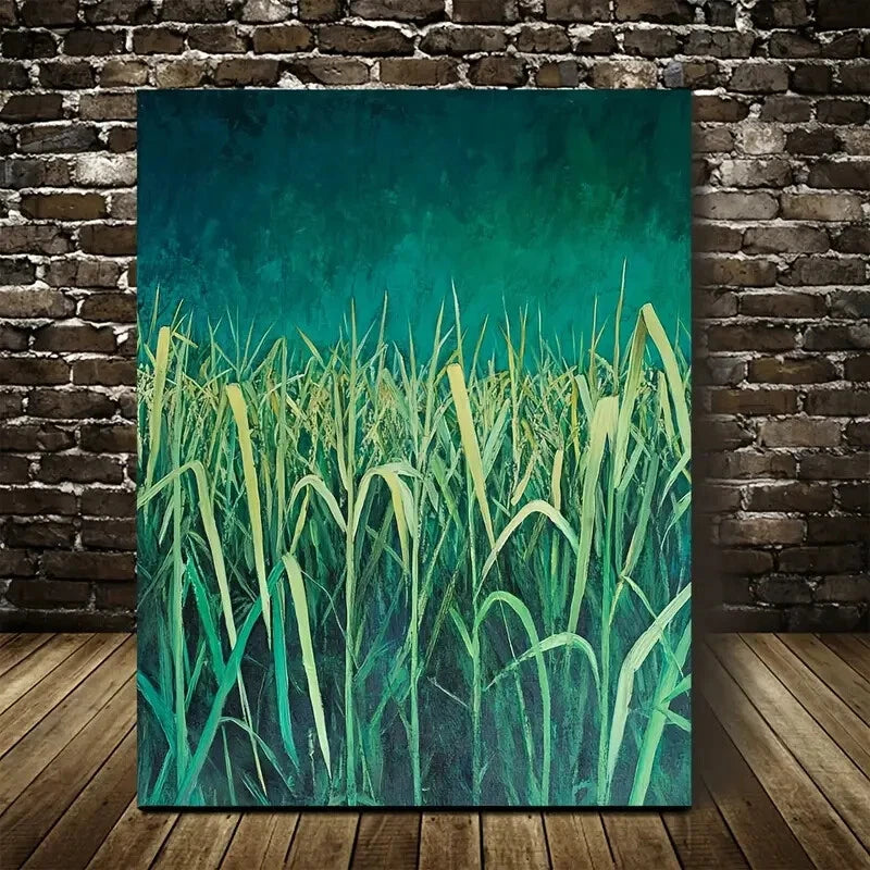 Beautiful Emerald Green Sugarcane Field Painting 40x60cm Metal Print Ready to Hang