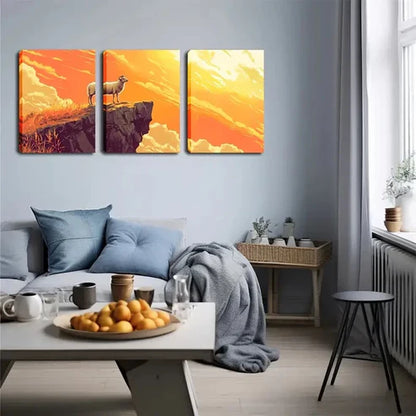3pcs Sheep Standing on a Cliff, Wall Art Set Wall Art Canvas Unframed - High Quality Print 100% Australian Made Wall Canvas
