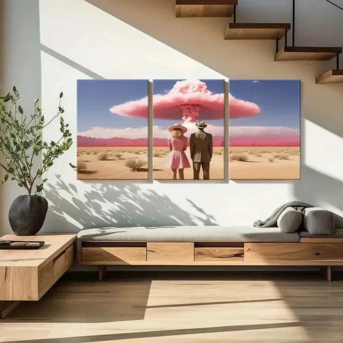 3pcs Atomic Bomb & Pink Cloud Explosion Canvas Unframed - High Quality Print 100% Australian Made Wall Canvas - Bella Home Decor