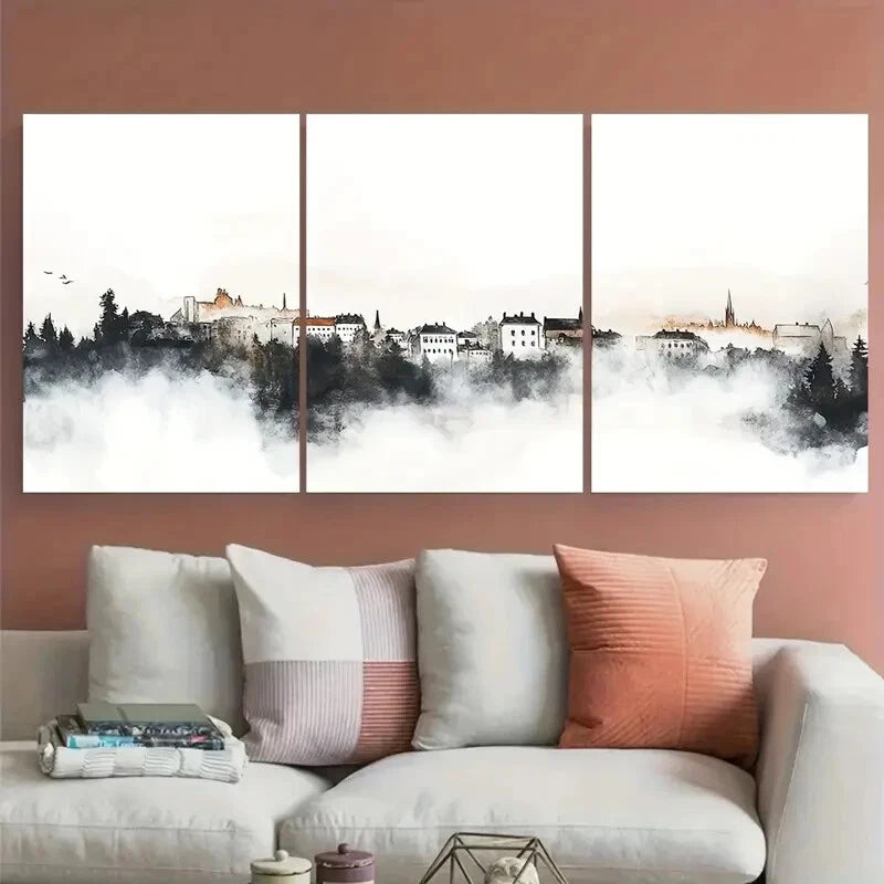 3pcs Boras Sweden Travel Illustration Metal Print Ready to Hang Art - Bella Home Decor