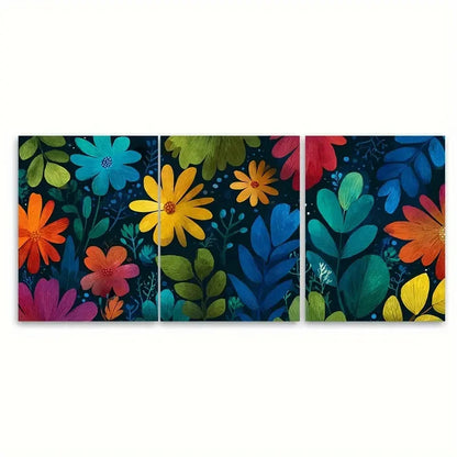 3pcs Vibrant Floral Retro Poster Design Wall Art Set Canvas Framed 40x60cm - High Quality Print 100% Australian Made Wall Canvas Ready to Hang
