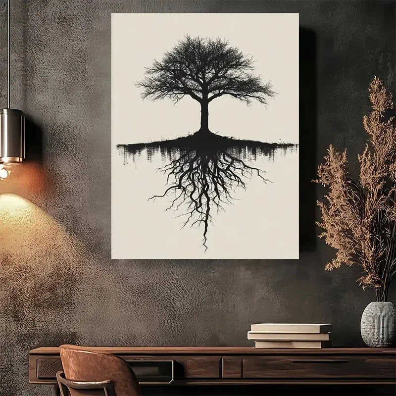 Beautiful Tree Silhouette Reflection Painting 40x60cm Metal Print Ready to Hang - Bella Home Decor