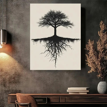 Beautiful Tree Silhouette Reflection Painting 40x60cm Metal Print Ready to Hang - Bella Home Decor