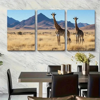 3pcs Namibia Safari Wildlife Nature Perfect Wall Art Set Canvas Framed 50x70cm - High Quality Print 100% Australian Made Wall Canvas Ready to Hang