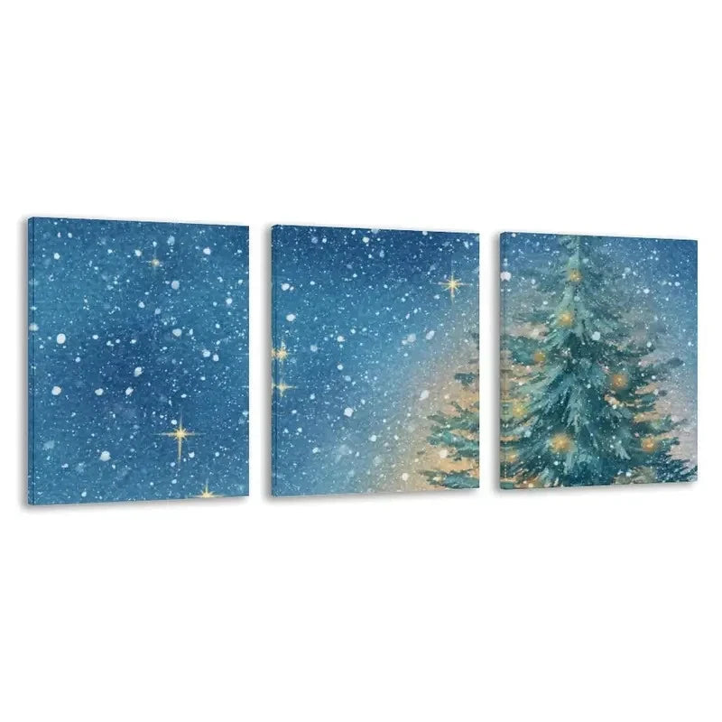Share 3pcs Tree In The Snowy Night  Wall Art Set Canvas Framed 50x70cm - High Quality Print 100% Australian Made Wall Canvas Ready to Hang - Bella Home Decor