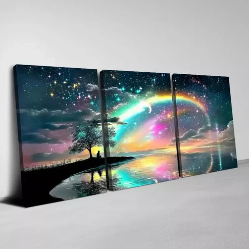 3pcs Charming Shore Rainbow Scenery Wall Art Set Canvas Unframed - High Quality Print 100% Australian Made Wall Canvas
