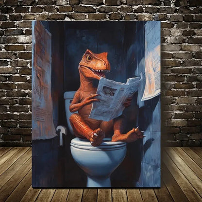 Beautiful Dinosaur Reading Newspaper Painting  40x60cm Metal Print Ready to Hang - Bella Home Decor