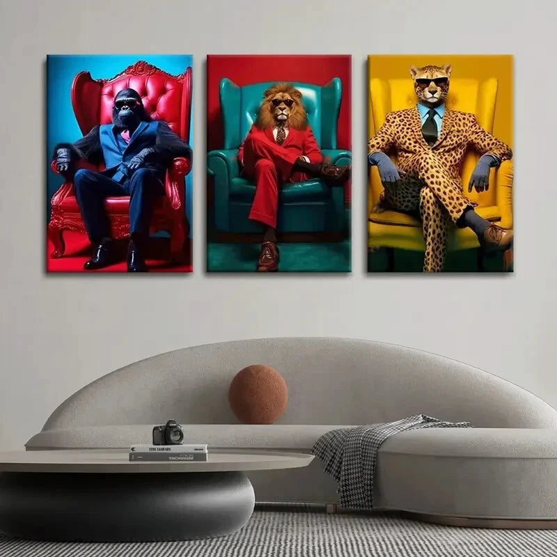 3pcs Animals Cool Cheetah Gorilla Zebra Metal Print Ready to Hang Art - Bella Home Decor