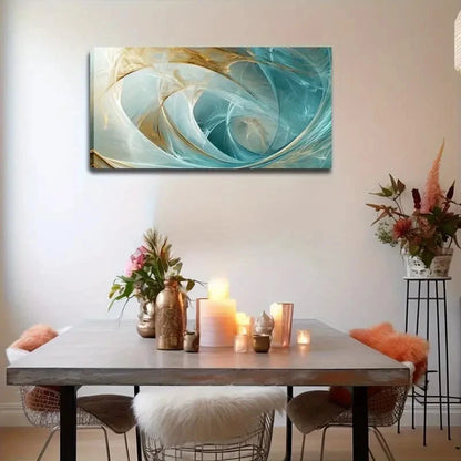Modern Teal & Golden Marbled Wall Art Canvas Office Home Room Framed 120x60cm