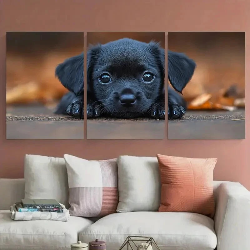 3pcs Sad Black Puppy Dog Illustration Metal Print Ready to Hang Art - Bella Home Decor